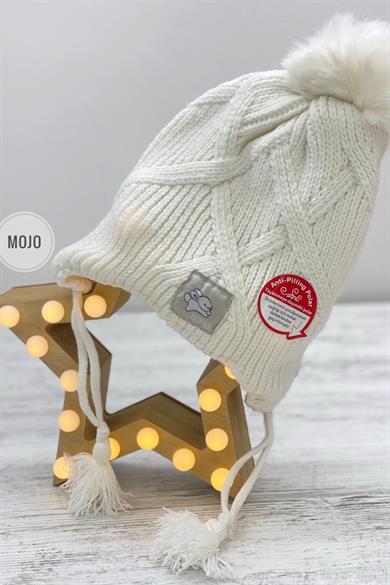Kitti Kız Çocuk 4-8 Yaş Anti-Pilling Polar Astarlı Kulaklıklı Bere Krem