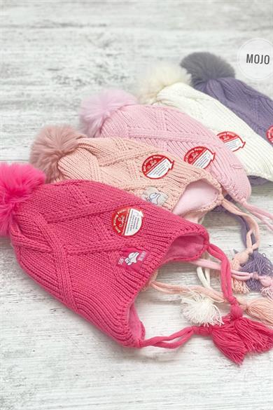 Kitti Kız Çocuk 4-8 Yaş Anti-Pilling Polar Astarlı Kulaklıklı Bere Pudra