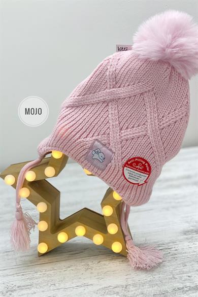 Kitti Kız Çocuk 4-8 Yaş Anti-Pilling Polar Astarlı Kulaklıklı Bere Pembe