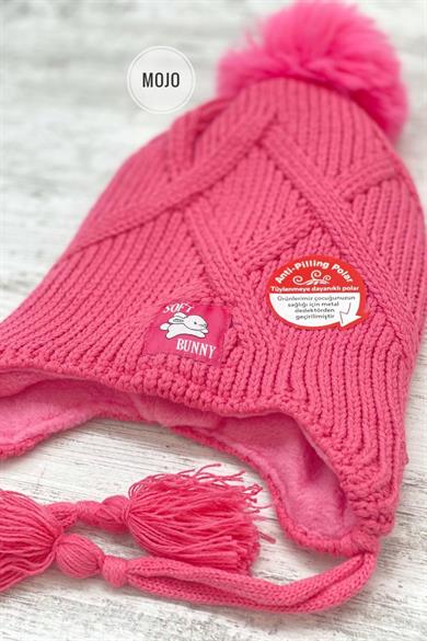 Kitti Kız Çocuk 4-8 Yaş Anti-Pilling Polar Astarlı Kulaklıklı Bere Fuşya