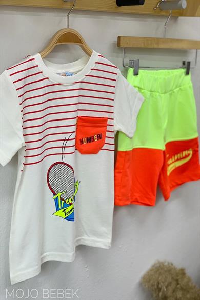 Mackays Erkek Çocuk Neon Desenli Şortlu Takım 3050023 Ekru