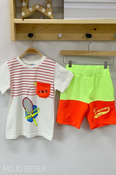 Mackays Erkek Çocuk Neon Desenli Şortlu Takım 3050023 Ekru