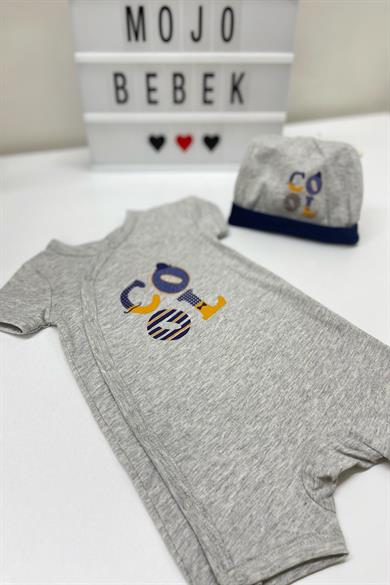 Mamino Erkek Bebek Şort Tulum ve  Şapka Set 9049 Gri