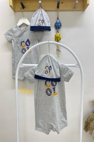 Mamino Erkek Bebek Şort Tulum ve  Şapka Set 9049 Gri