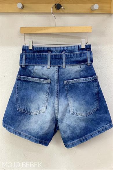 Marions Kız Çocuk Yüksek Bel Kemerli Kot Şort 311 Kot Mavi