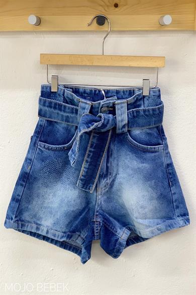 Marions Kız Çocuk Yüksek Bel Kemerli Kot Şort 311 Kot Mavi