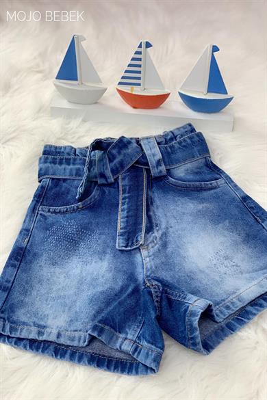 Marions Kız Çocuk Yüksek Bel Kemerli Kot Şort 311 Kot Mavi