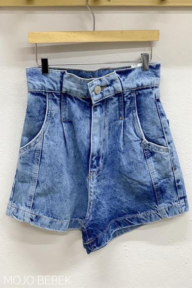 Marions Kız Çocuk Yüksel Bel Pileli Kot Şort 156 Kot Mavi