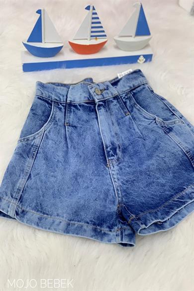 Marions Kız Çocuk Yüksel Bel Pileli Kot Şort 156 Kot Mavi