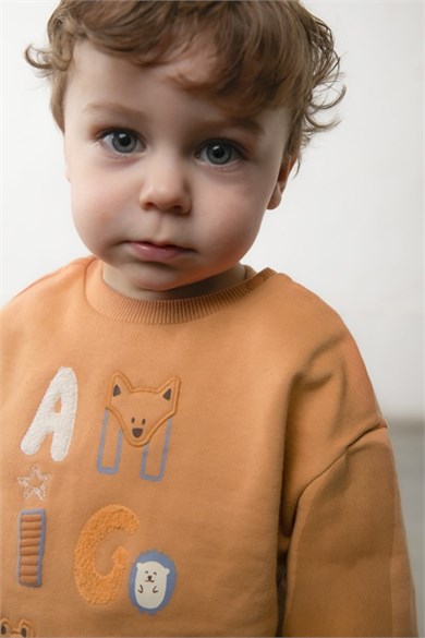 Mayoral Erkek Bebek 1-4 Yaş Desenli Nakışlı Sweatshirt Turuncu