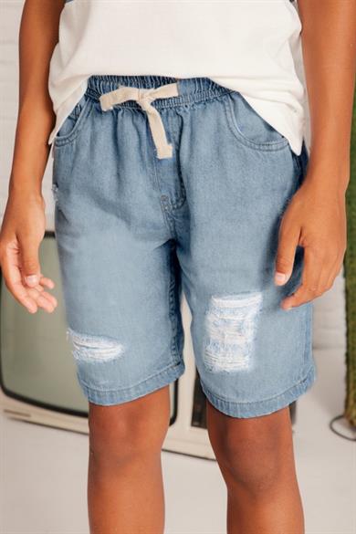 Mayoral Erkek Çocuk 10-14 Yaş Lastikli Bel Denim Şort 6210 Kot Mavi