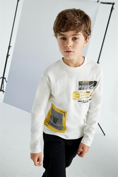 Mayoral Erkek Çocuk 10-16 Yaş Baskılı Uzunkol Body 7091 Krem