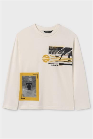 Mayoral Erkek Çocuk 10-16 Yaş Baskılı Uzunkol Body 7091 Krem