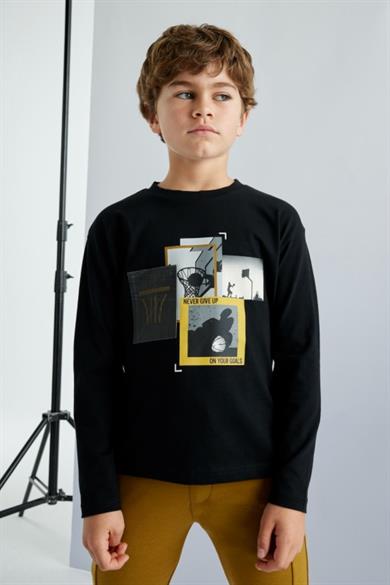 Mayoral Erkek Çocuk 10-18 Yaş Baskılı Uzunkol Body 7092 Siyah