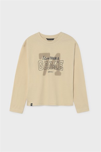 Mayoral Erkek Çocuk 10-18 Yaş Game Desenli Uzunkol T-shirt Bej