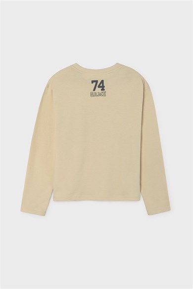 Mayoral Erkek Çocuk 10-18 Yaş Game Desenli Uzunkol T-shirt Bej