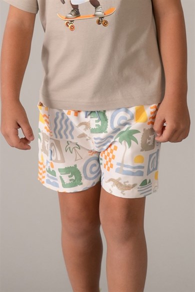 Mayoral Erkek Çocuk 2-9 Yaş Figürlü Deniz Şortu Krem