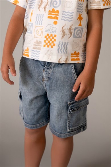 Mayoral Erkek Çocuk 2-9 Yaş Kargo Cep Bermuda Denim Şort Kot Mavi