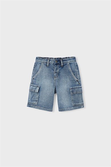 Mayoral Erkek Çocuk 2-9 Yaş Kargo Cep Bermuda Denim Şort Kot Mavi