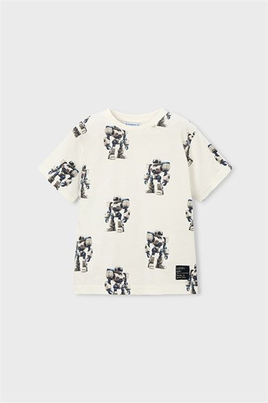 Mayoral Erkek Çocuk 2-9 Yaş Robot Desenli Kısa Kol T-Shirt Beyaz