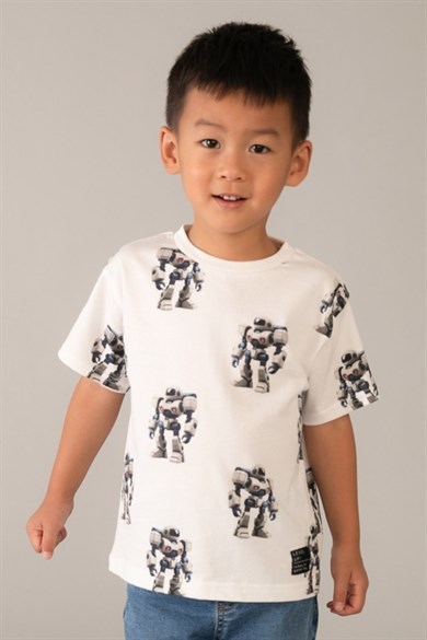 Mayoral Erkek Çocuk 2-9 Yaş Robot Desenli Kısa Kol T-Shirt Beyaz