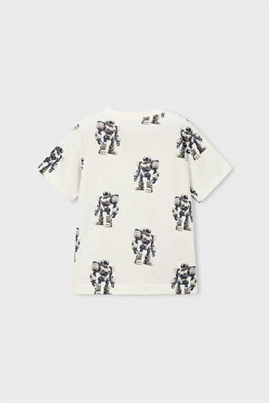 Mayoral Erkek Çocuk 2-9 Yaş Robot Desenli Kısa Kol T-Shirt Beyaz