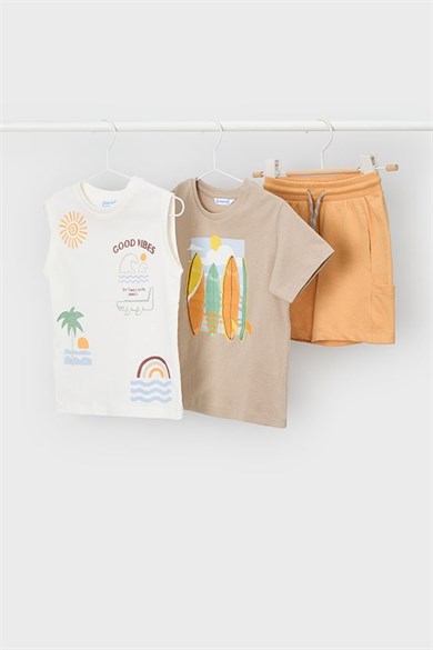 Mayoral Erkek Çocuk 2-9 Yaş Summer Desenli Üçlü Şortlu Takım Taş Rengi