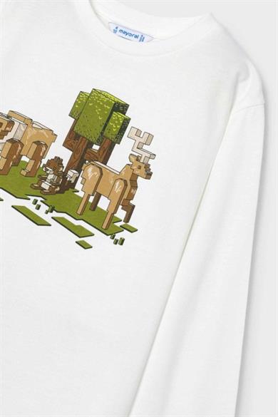 Mayoral Erkek Çocuk 3-9 Yaş Baskılı Uzunkol T-shirt 4054 Krem