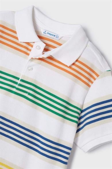 Mayoral Erkek Çocuk 3-9 Yaş Çizgili Kısa Kol Lakos T-shirt 3108 Beyaz