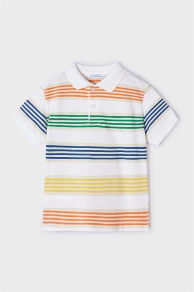 Mayoral Erkek Çocuk 3-9 Yaş Çizgili Kısa Kol Lakos T-shirt 3108 Beyaz
