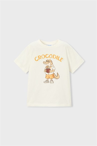 Mayoral Erkek Çocuk 3-9 Yaş Crocodile Desenli Kısa Kol T-Shirt Ekru