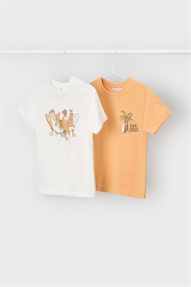 Mayoral Erkek Çocuk 3-9 Yaş Desenli 2li Kısa Kol T-Shirt Seti Turuncu