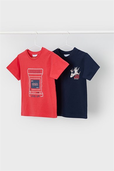 Mayoral Erkek Çocuk 3-9 Yaş Desenli 2li Kısa Kol T-Shirt Seti Lacivert