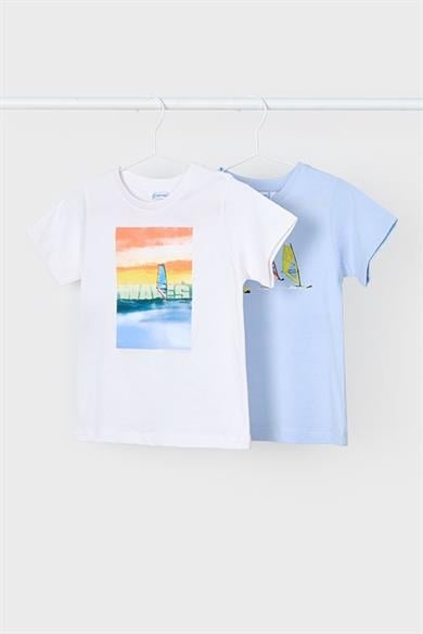 Mayoral Erkek Çocuk 3-9 Yaş Desenli İkili Kısakol T-shirt 3049 Beyaz-Mavi