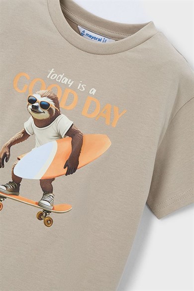 Mayoral Erkek Çocuk 3-9 Yaş Desenli Kısa Kol T-Shirt Taş Rengi