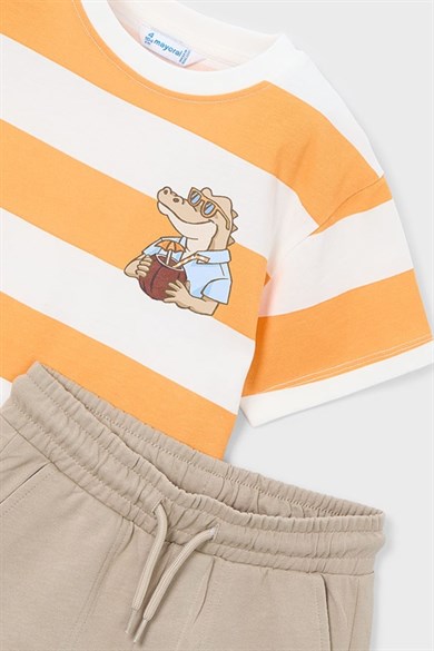 Mayoral Erkek Çocuk 3-9 Yaş Desenli T-Shirt- Şort İkili Takım Taş Rengi