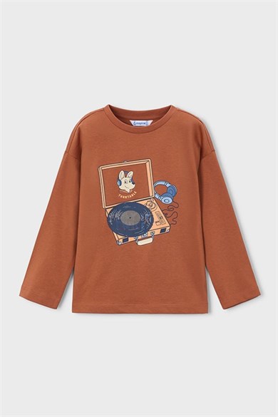 Mayoral Erkek Çocuk 3-9 Yaş Desenli Uzunkol T-Shirt Kiremit