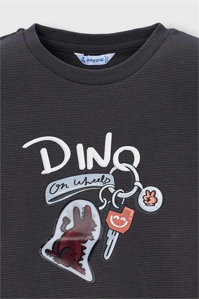 Mayoral Erkek Çocuk 3-9 Yaş Dino Baskılı Uzun Kol T-shirt Antrasit