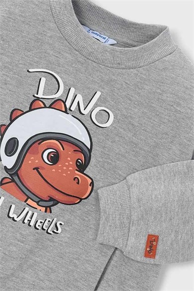 Mayoral Erkek Çocuk 3-9 Yaş Dino Baskılı Cepli Sweatshirt Gri