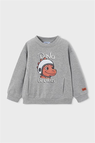 Mayoral Erkek Çocuk 3-9 Yaş Dino Baskılı Cepli Sweatshirt Gri