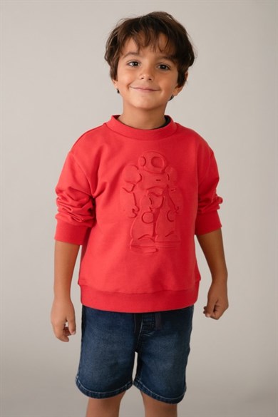 Mayoral Erkek Çocuk 3-9 Yaş Kabartma Robot Desenli Sweatshirt Kırmızı