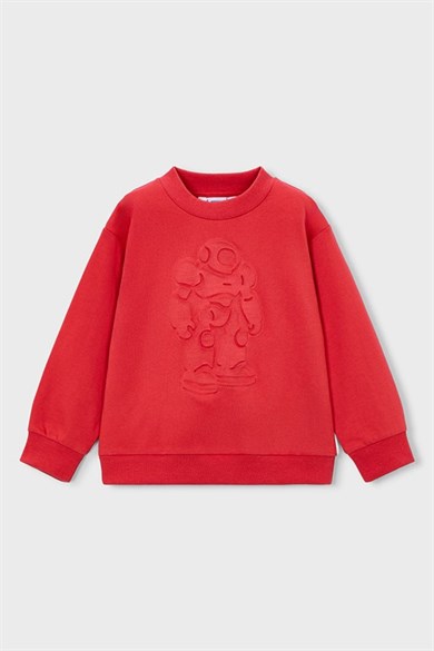 Mayoral Erkek Çocuk 3-9 Yaş Kabartma Robot Desenli Sweatshirt Kırmızı