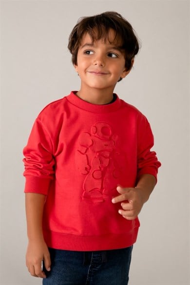 Mayoral Erkek Çocuk 3-9 Yaş Kabartma Robot Desenli Sweatshirt Kırmızı