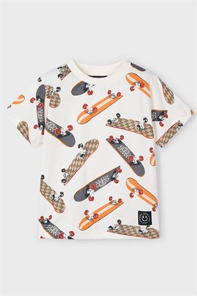 Mayoral Erkek Çocuk 3-9 Yaş Kaykay Desenli T-shirt 3038 Ekru