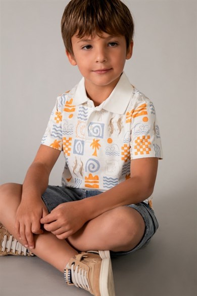 Mayoral Erkek Çocuk 3-9 Yaş Polo Yaka Kısa Kol T-Shirt Ekru