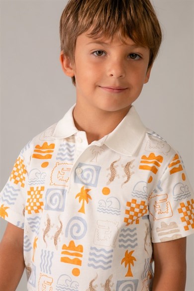 Mayoral Erkek Çocuk 3-9 Yaş Polo Yaka Kısa Kol T-Shirt Ekru
