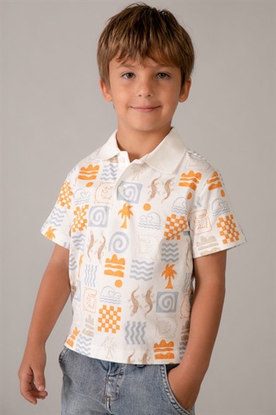 Mayoral Erkek Çocuk 3-9 Yaş Polo Yaka Kısa Kol T-Shirt Ekru