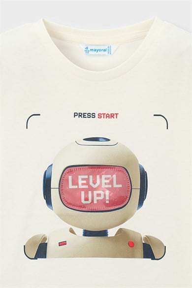 Mayoral Erkek Çocuk 3-9 Yaş Robot Desenli Kısa Kol T-Shirt Beyaz