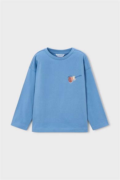 Mayoral Erkek Çocuk 3-9 Yaş Sırt Baskılı İnce Uzun Kol T-shirt Mavi