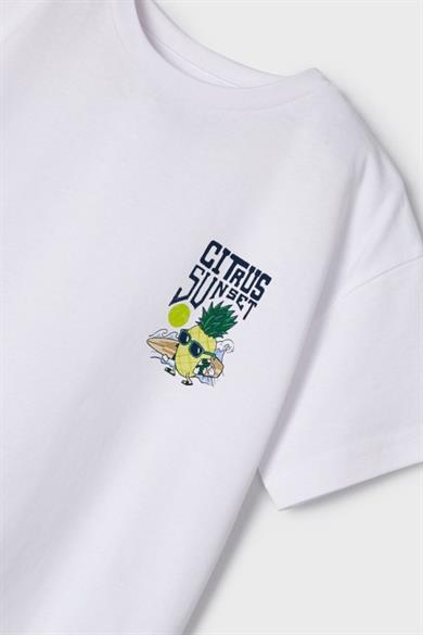 Mayoral Erkek Çocuk 3-9 Yaş Sırt Baskılı T-shirt 3023 Beyaz